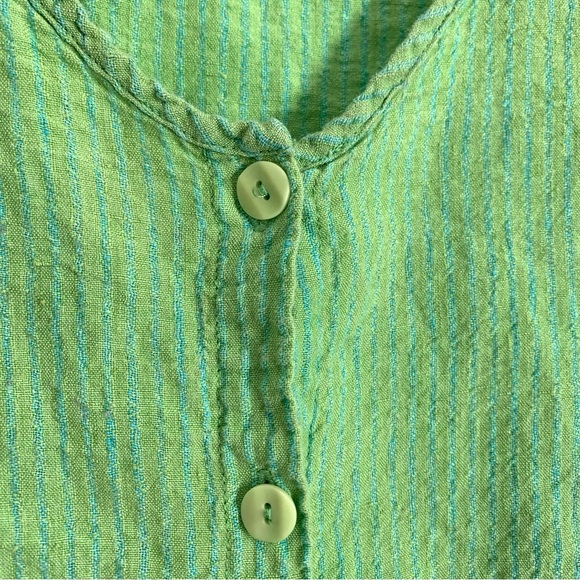 FLAX SALE Linen Longline Oversized Striped Button Top Green size 4-6 (P) - Picture 7 of 10